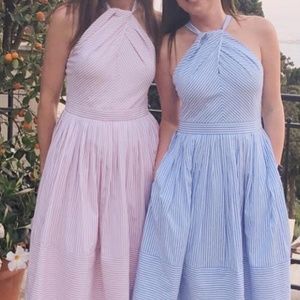 Gal Meets Glam Claire Stripe Halter Dress